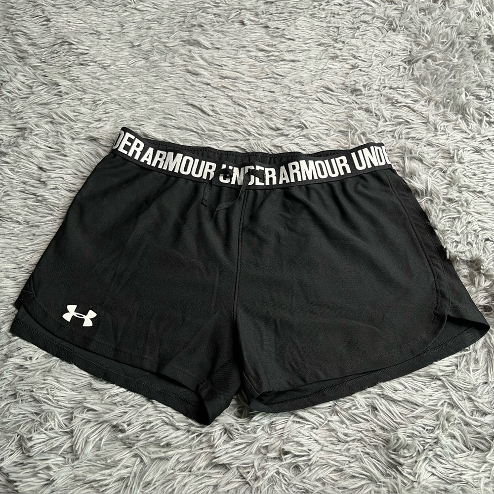 Under Armour Shorts Womens Small Running Athletic Workout Black White Drawstring